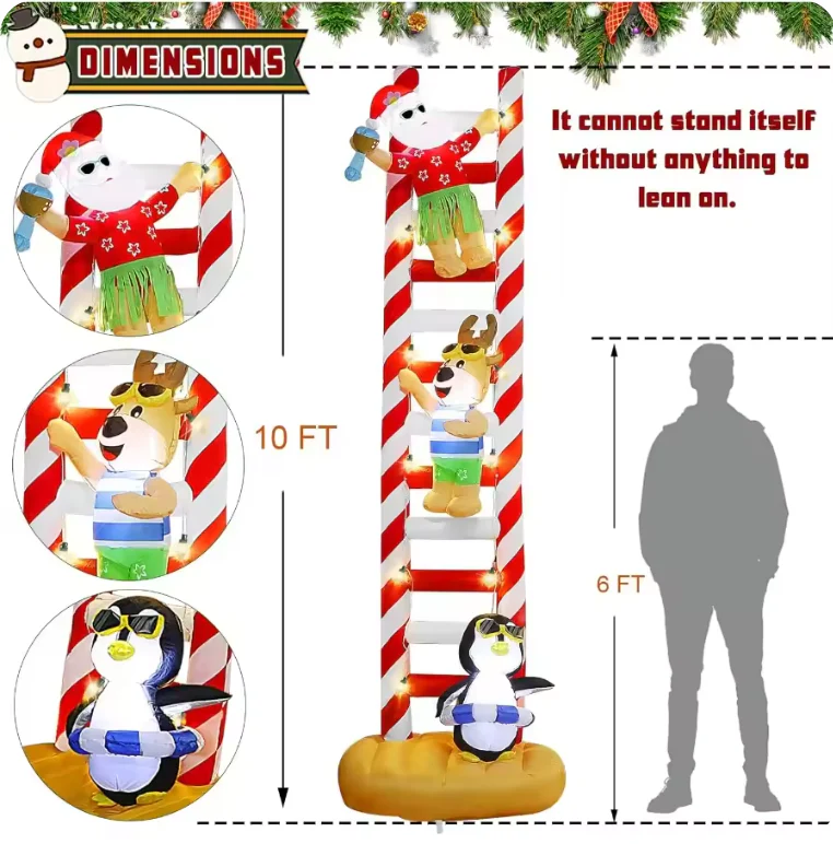 10FT Christmas Inflatable Beach Themed Ladder – LED Light-Up Blow-Up Display - Image 2