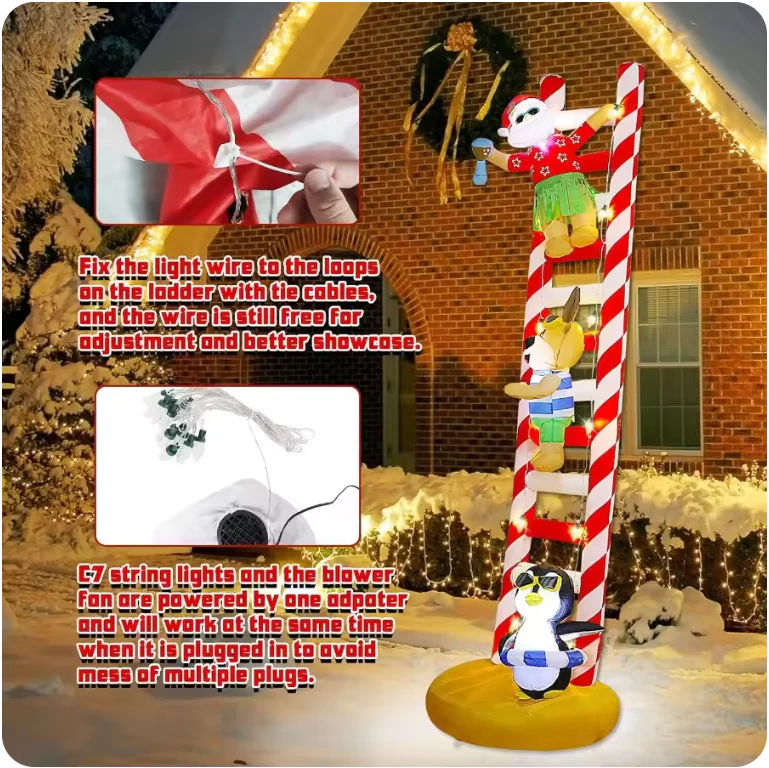 10FT Christmas Inflatable Beach Themed Ladder – LED Light-Up Blow-Up Display - Image 4