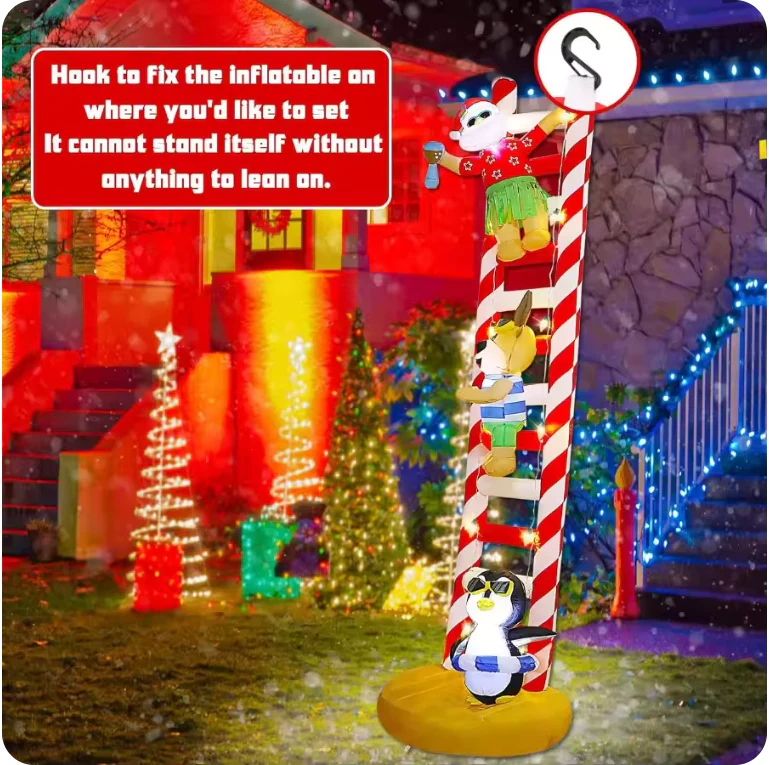 10FT Christmas Inflatable Beach Themed Ladder – LED Light-Up Blow-Up Display - Image 5