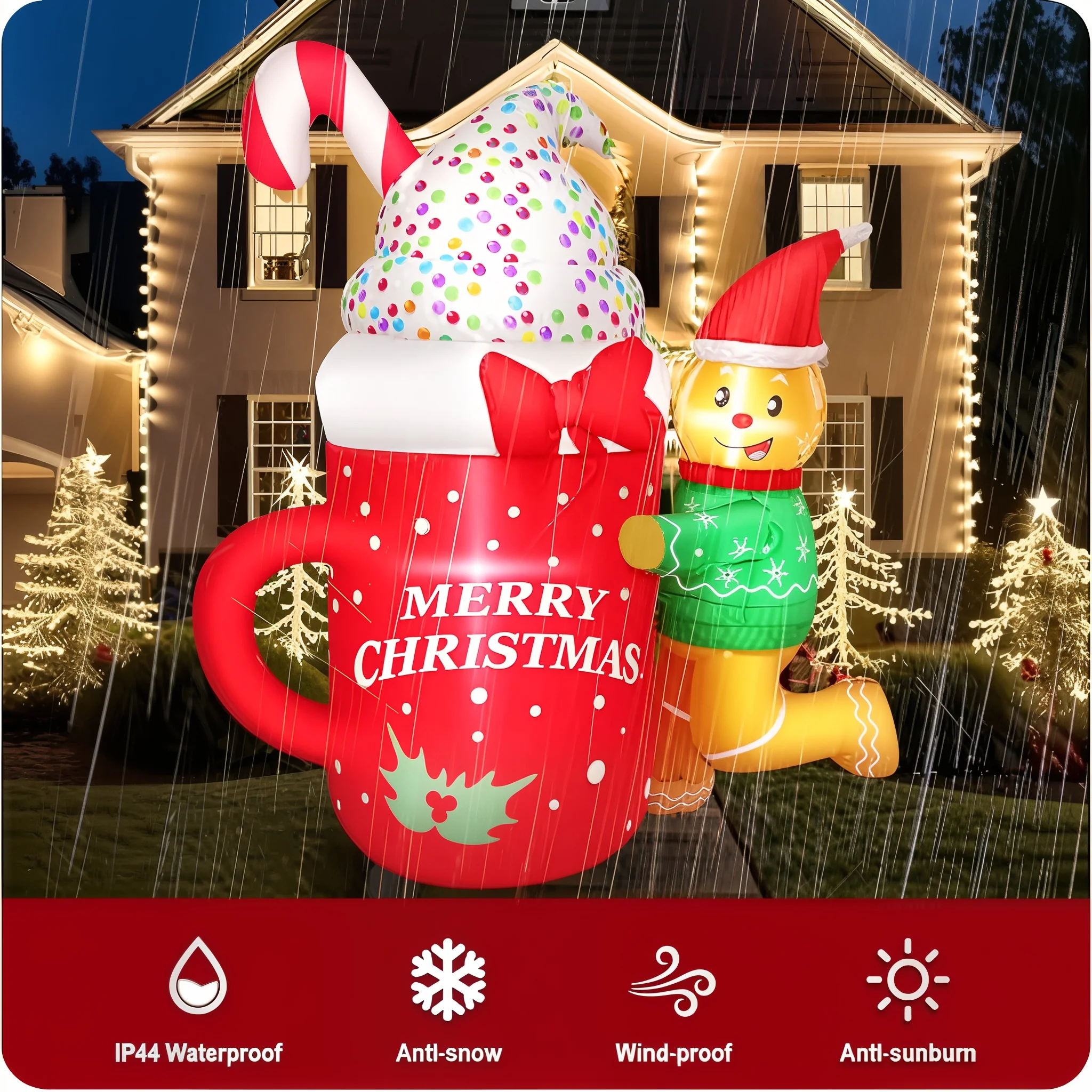 4.6FT Christmas Inflatable Gingerbread Man with Mug – LED Light-Up Outdoor Decoration - Image 3