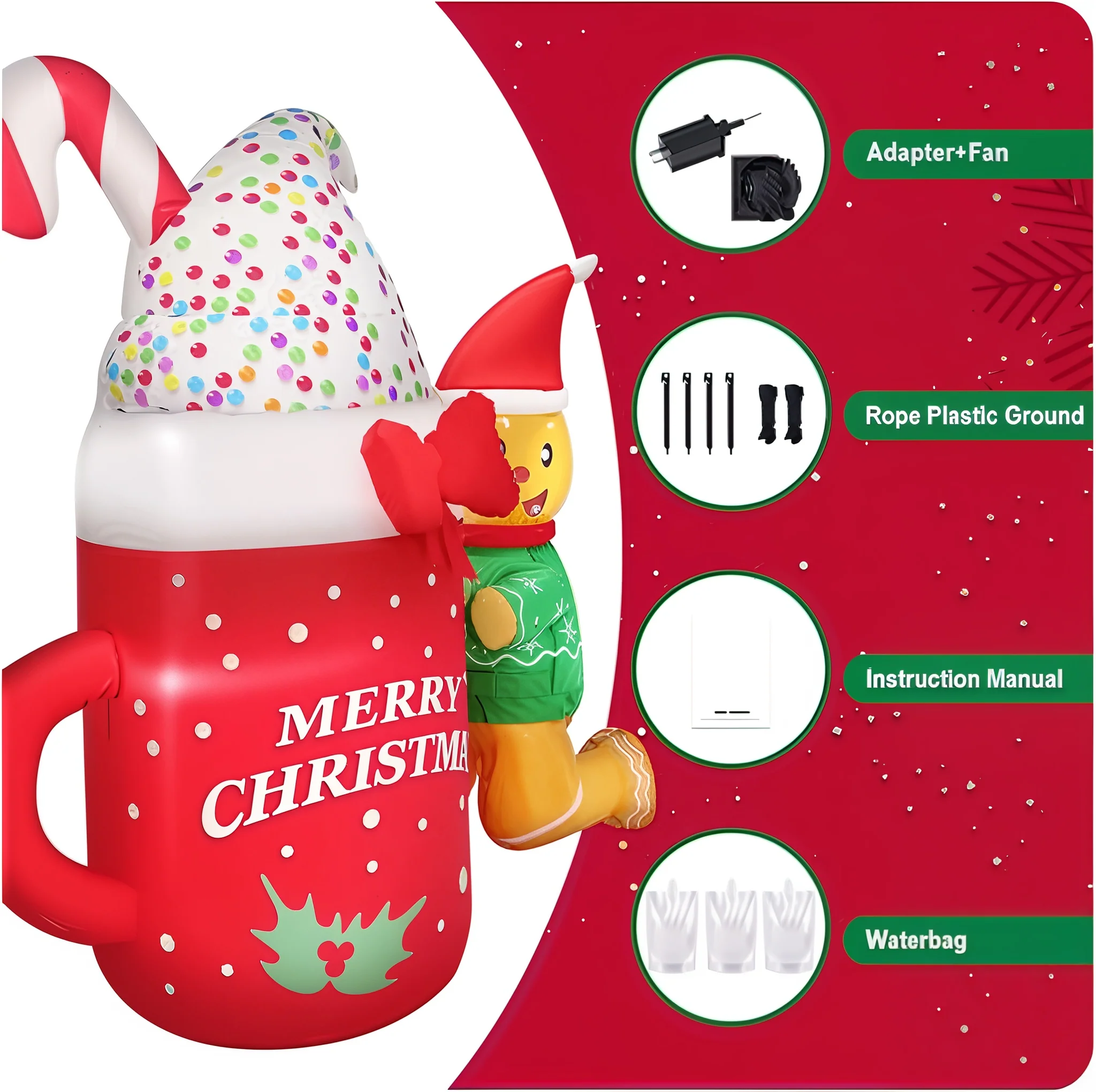4.6FT Christmas Inflatable Gingerbread Man with Mug – LED Light-Up Outdoor Decoration - Image 4