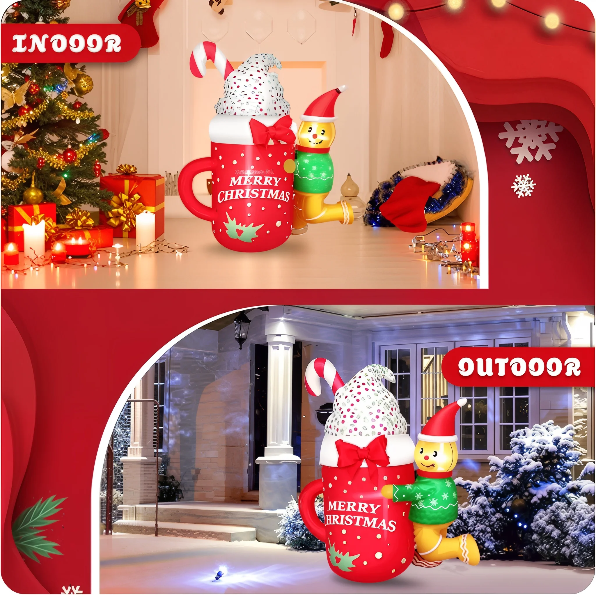 4.6FT Christmas Inflatable Gingerbread Man with Mug – LED Light-Up Outdoor Decoration - Image 5