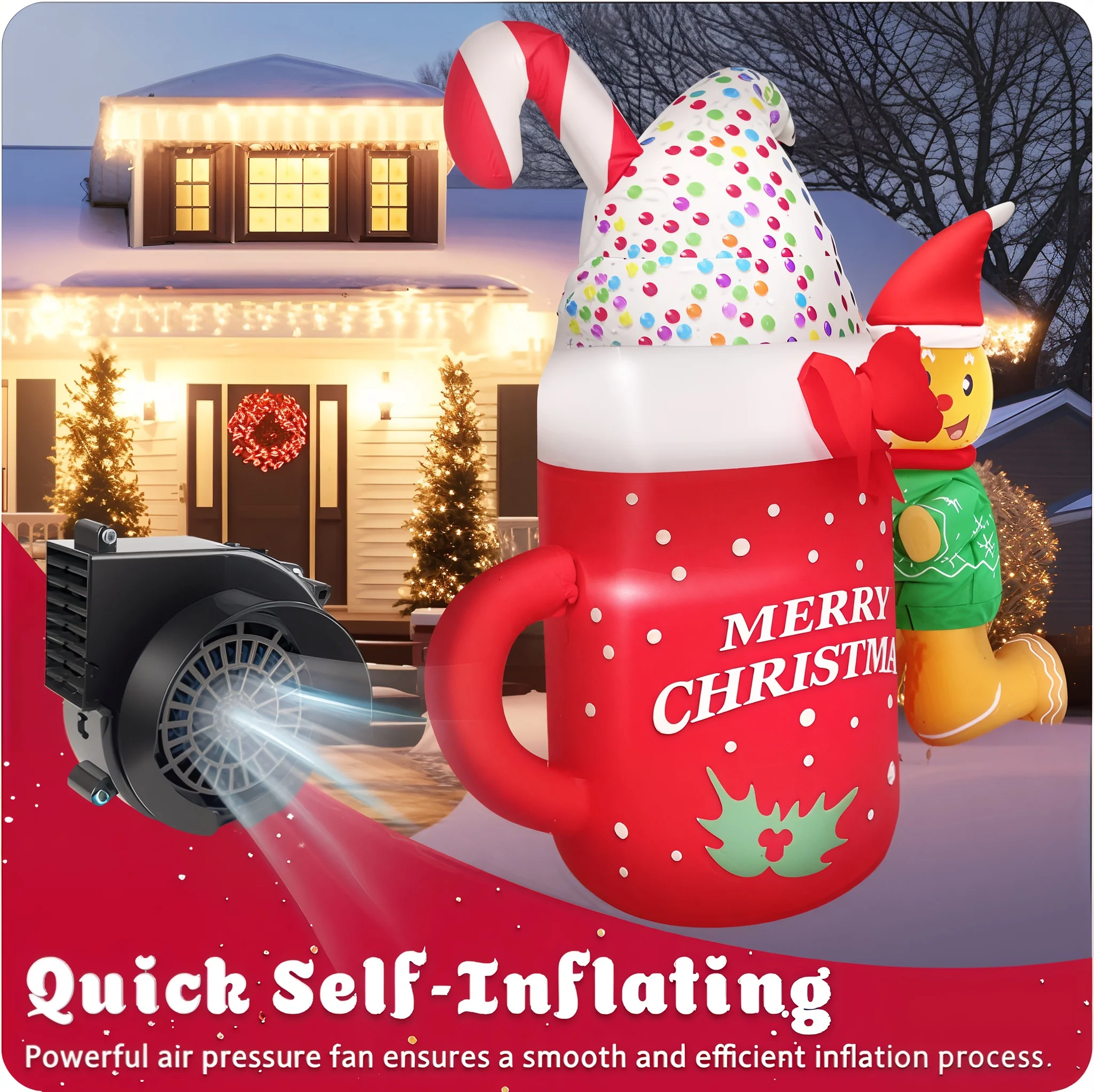 4.6FT Christmas Inflatable Gingerbread Man with Mug – LED Light-Up Outdoor Decoration - Image 6
