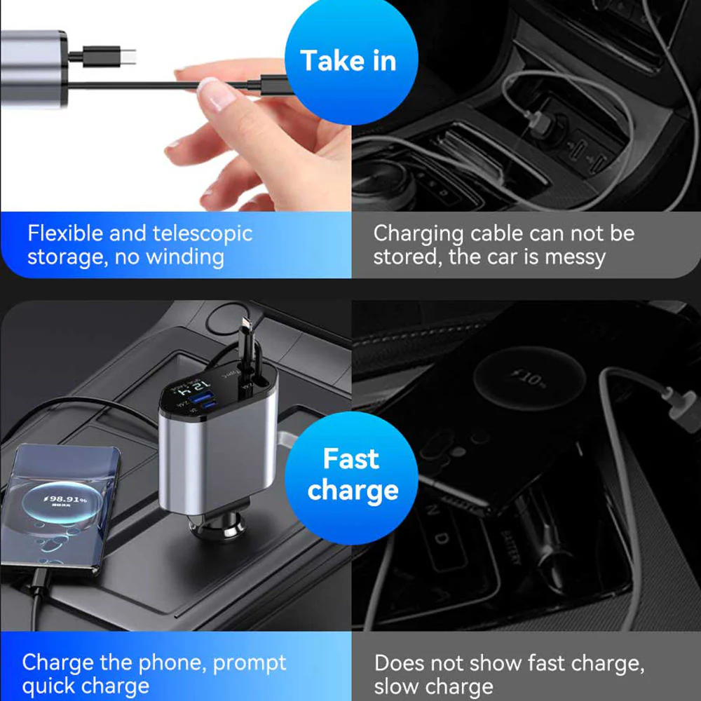 4-in-1 Super Fast Car Charging Cable – Multi USB Charger with Type-C, Lightning & Micro USB Connectors - Image 4