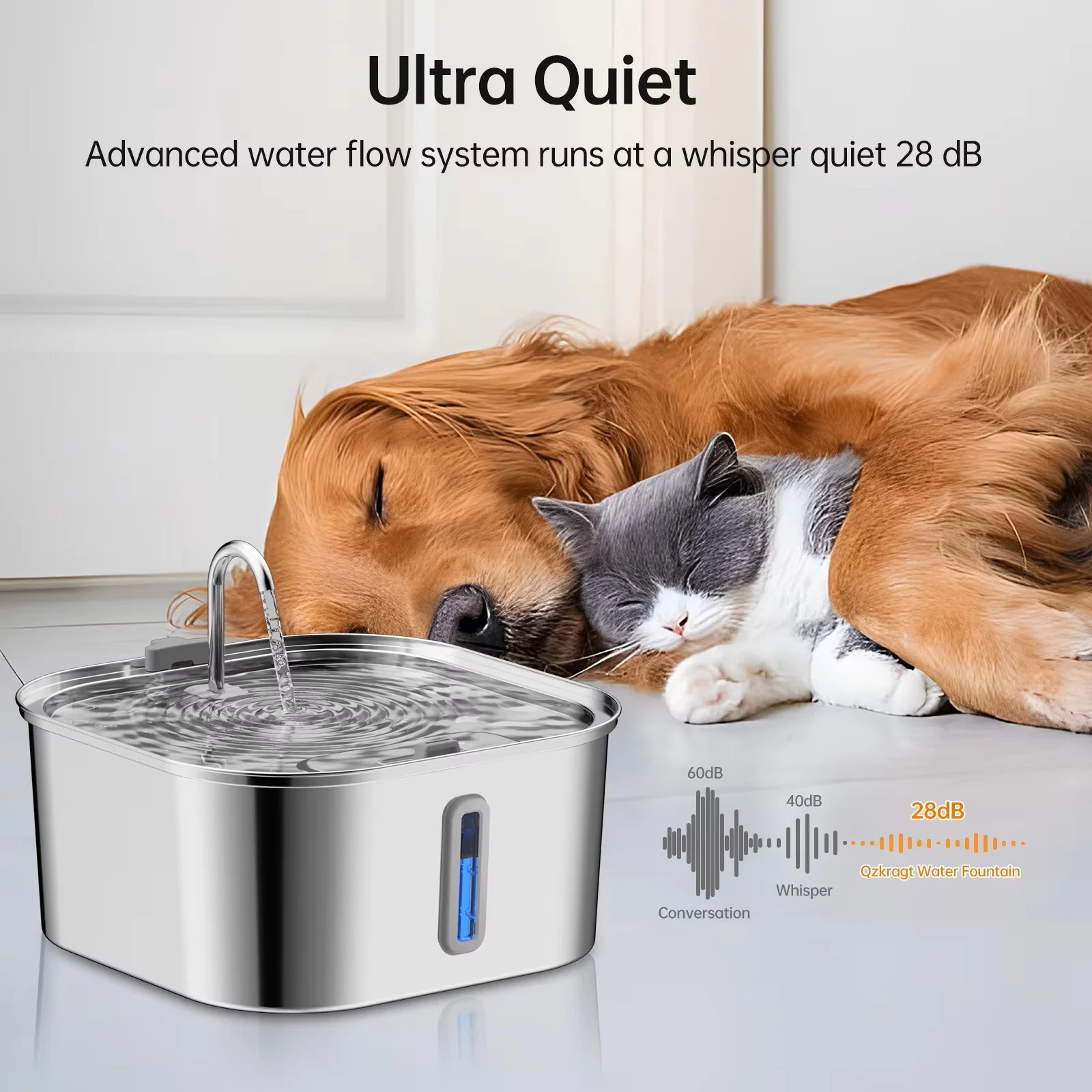 7 L Stainless Steel Automatic Pet Water Feeder – Gravity Fountain with Water Level Window - Image 3
