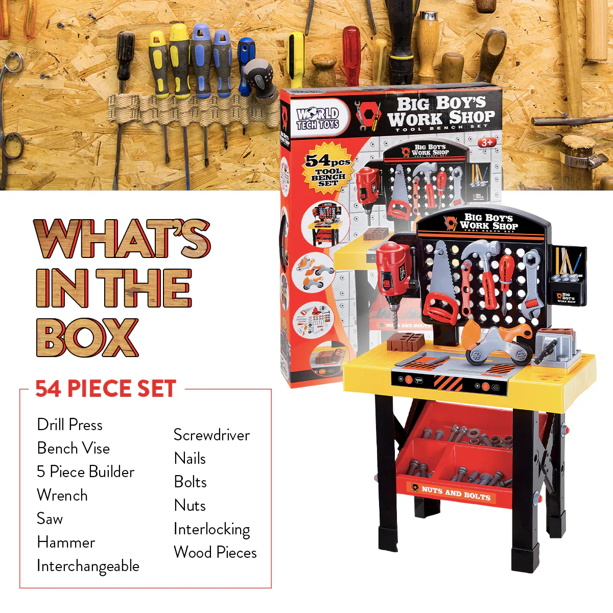 Big Boys Tool & Workbench Playset – 54 Piece Kids Construction Kit - Image 4