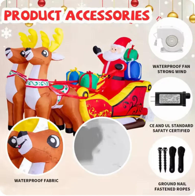 Christmas Inflatable Santa Sleigh with Reindeer – LED Light-Up Outdoor Holiday Decoration - Image 2