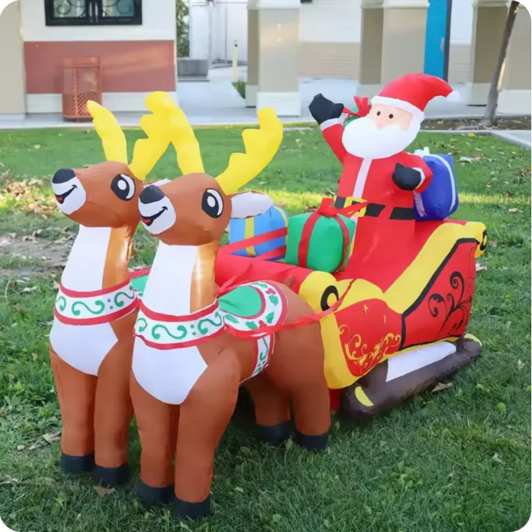 Christmas Inflatable Santa Sleigh with Reindeer – LED Light-Up Outdoor Holiday Decoration - Image 3