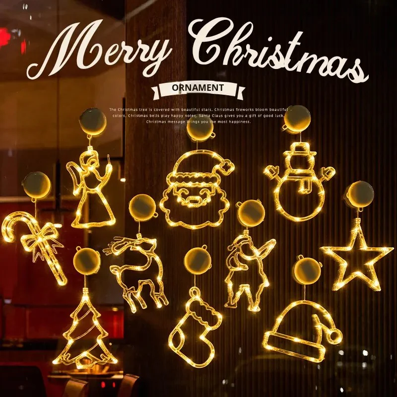 Christmas LED Light Snowflake & Santa Hanging Sucker Lamp – Window/Wall Holiday Decoration - Image 19