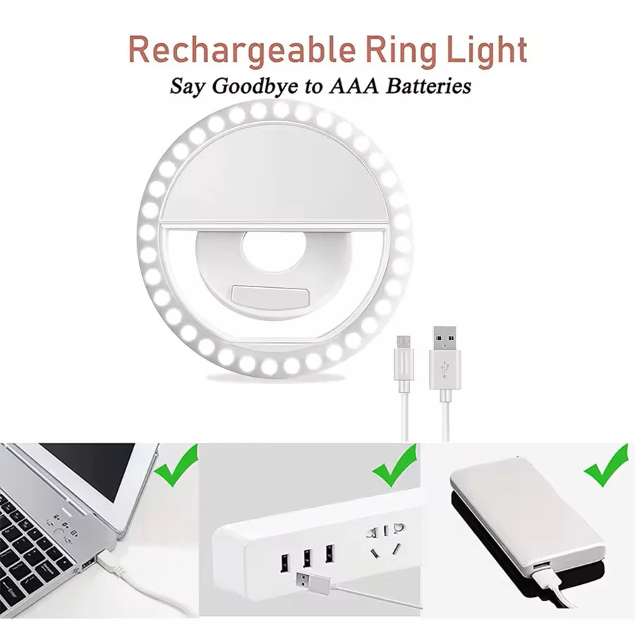 Customizable Clip-On Selfie Ring Lamp – Portable USB Rechargeable LED Mini Ring Light - Image 5