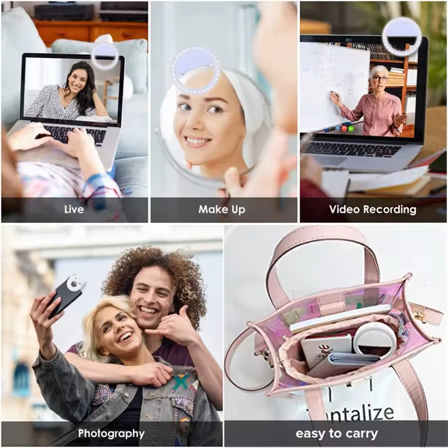 Customizable Clip-On Selfie Ring Lamp – Portable USB Rechargeable LED Mini Ring Light - Image 6