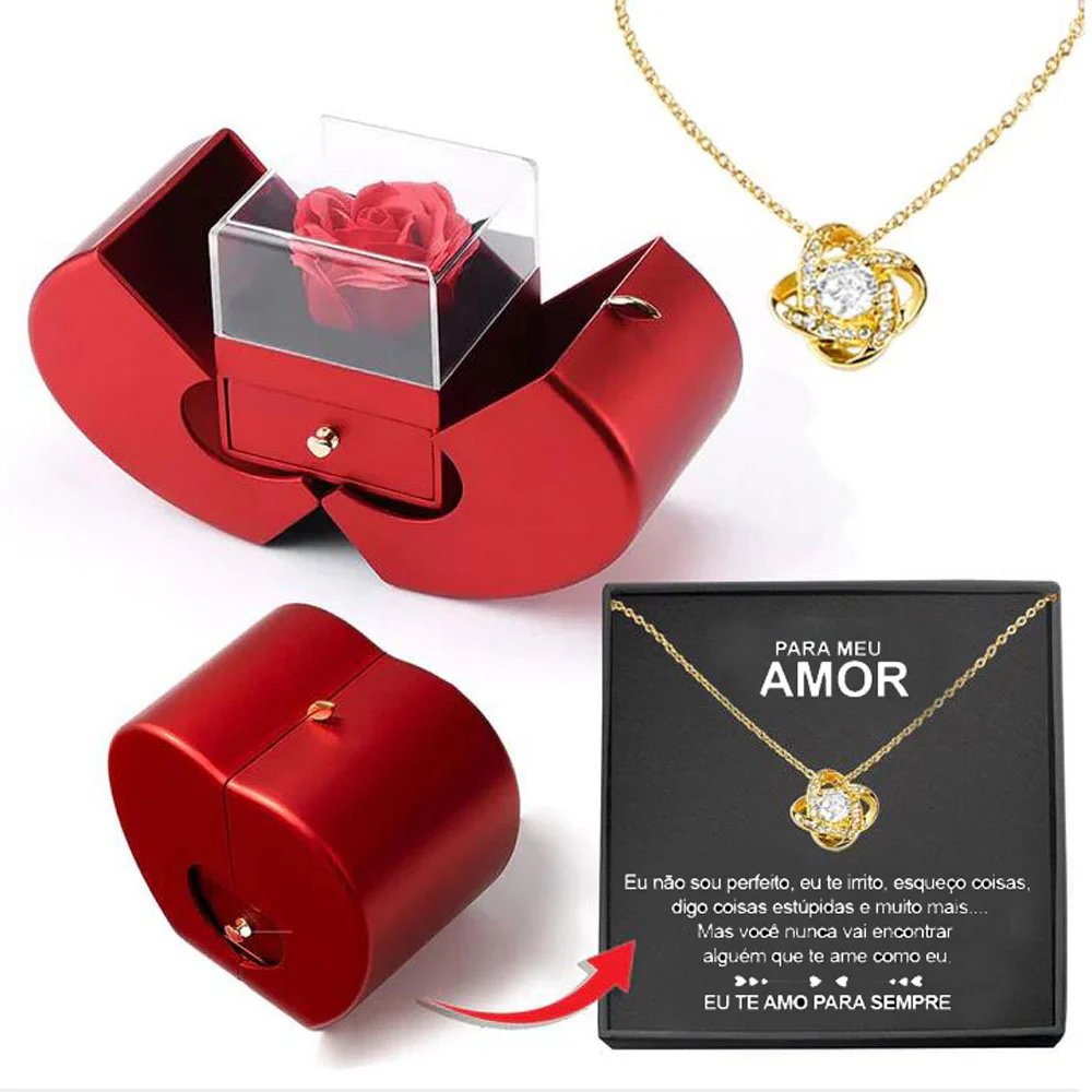Eternal Rose + Necklace in a Red Apple Jewelry Box - Image 10