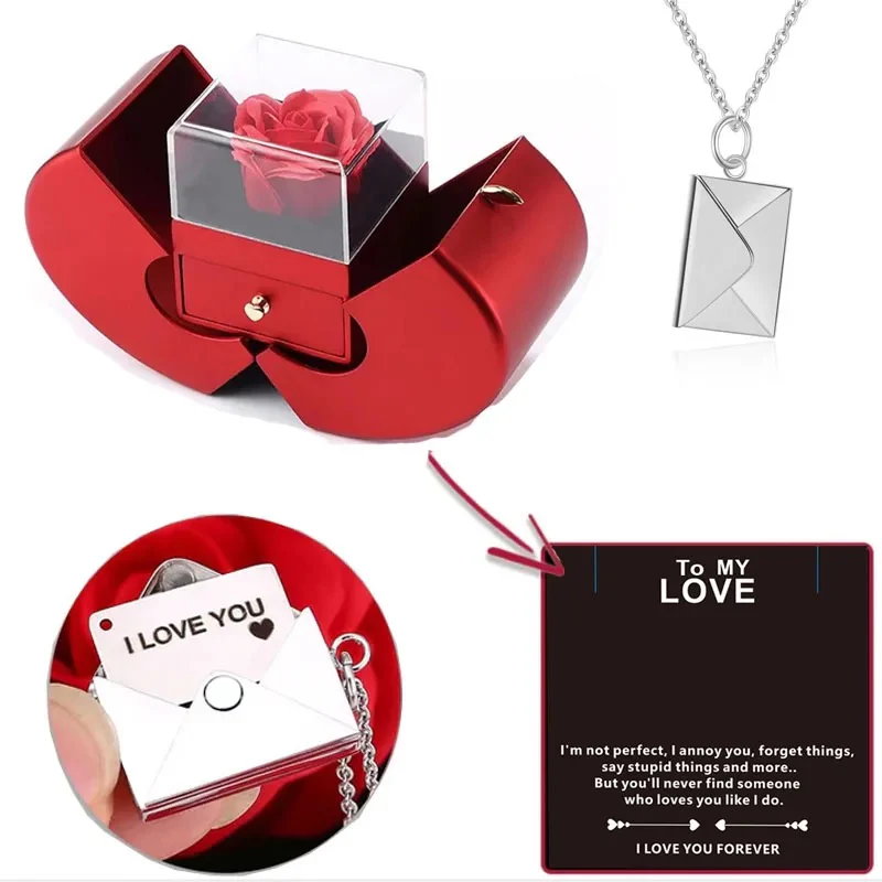Eternal Rose + Necklace in a Red Apple Jewelry Box - Image 11