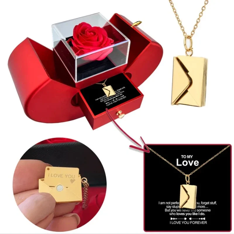 Eternal Rose + Necklace in a Red Apple Jewelry Box - Image 12