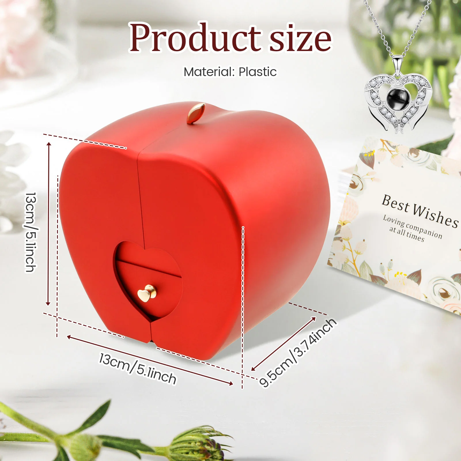 Eternal Rose + Necklace in a Red Apple Jewelry Box - Image 6