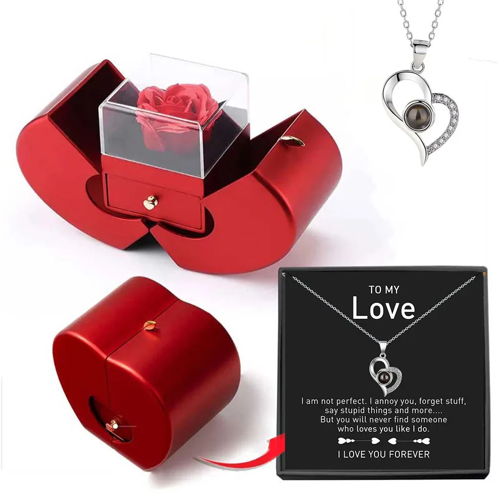 Eternal Rose + Necklace in a Red Apple Jewelry Box - Image 7