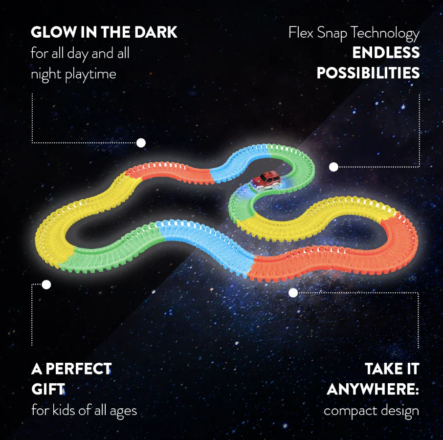 Galaxy Flex Track Glow-in-the-Dark Race Set – 220 Pieces with LED Light Car - Image 3