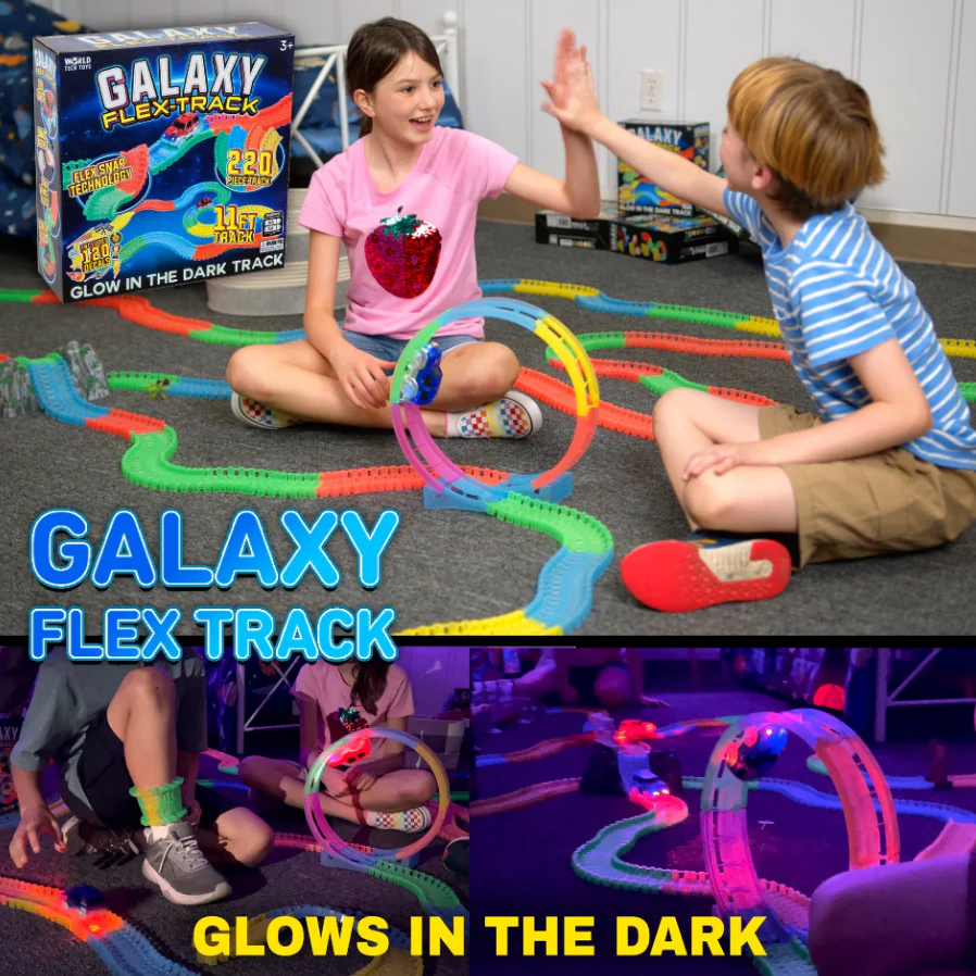 Galaxy Flex Track Glow-in-the-Dark Race Set – 220 Pieces with LED Light Car - Image 7