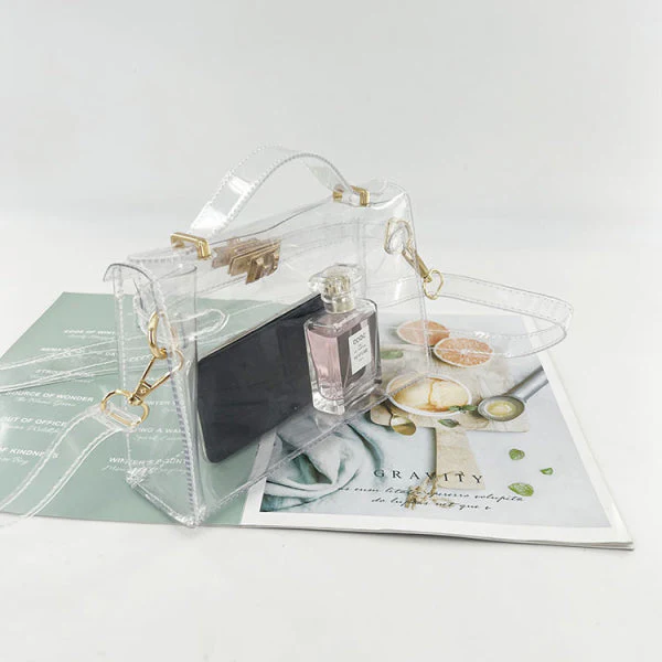 Gold Clear Jelly Satchel Bag – Transparent Top Handle Lock Purse - Image 2
