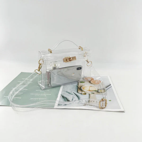 Gold Clear Jelly Satchel Bag – Transparent Top Handle Lock Purse - Image 3