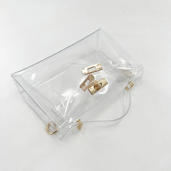 Gold Clear Jelly Satchel Bag – Transparent Top Handle Lock Purse - Image 4