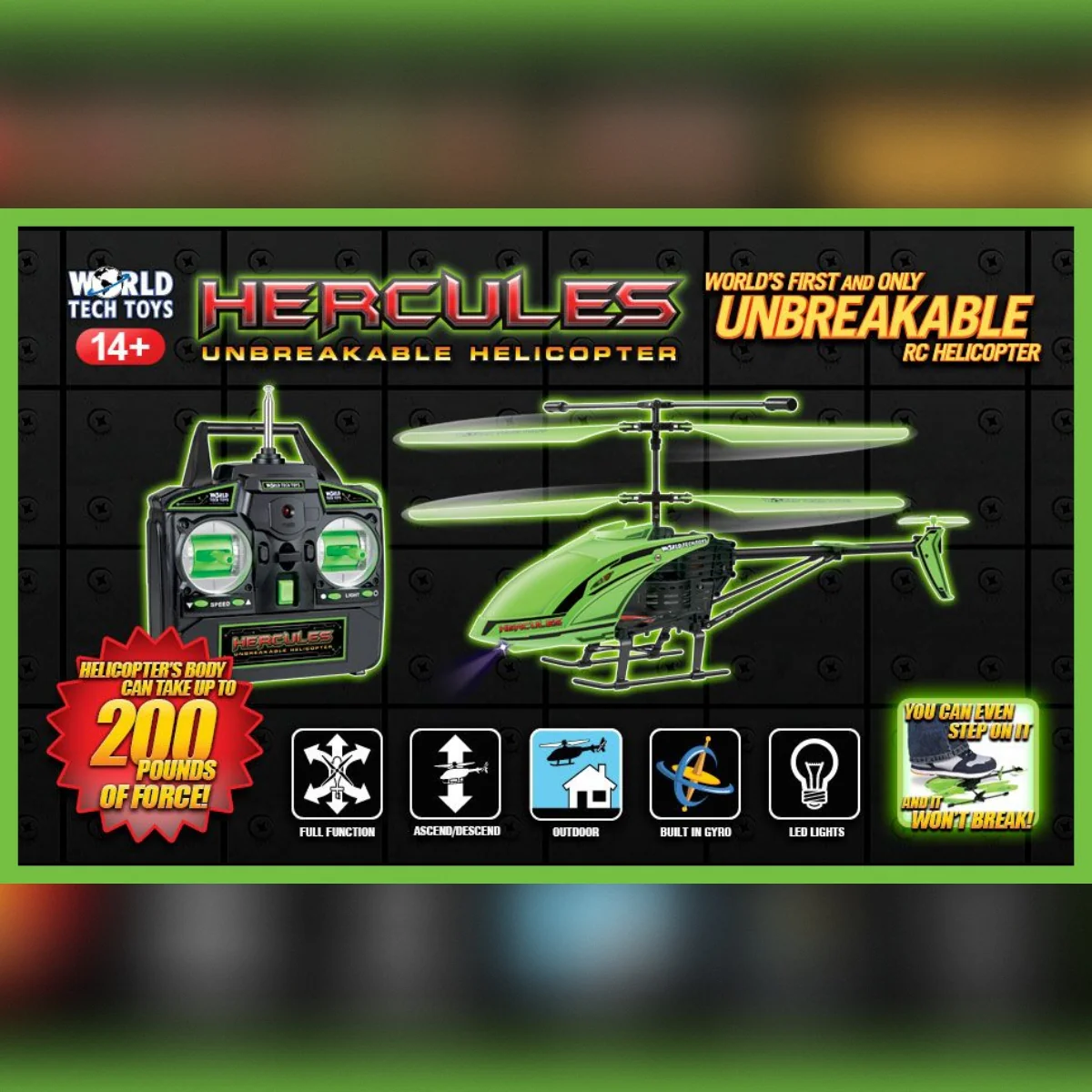 Hercules Glow in the Dark 3.5CH Gyro Helicopter – Unbreakable Remote Control Helicopter with LED Lights and USB Recharge - Image 2