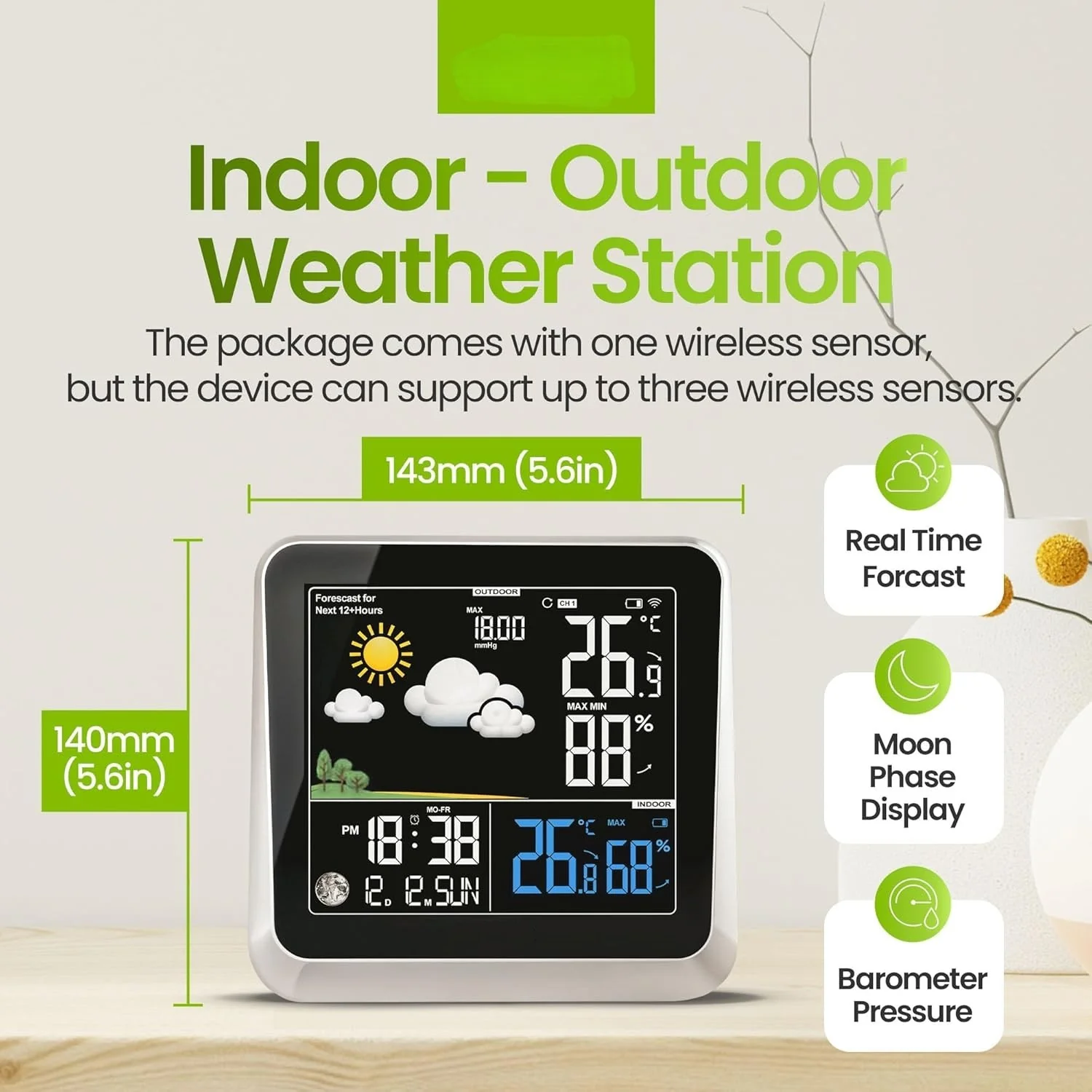 Home Weather Station & Indoor/Outdoor Thermometer Wireless – Weather Forecast, Barometer & Moon Phase Display - Image 8