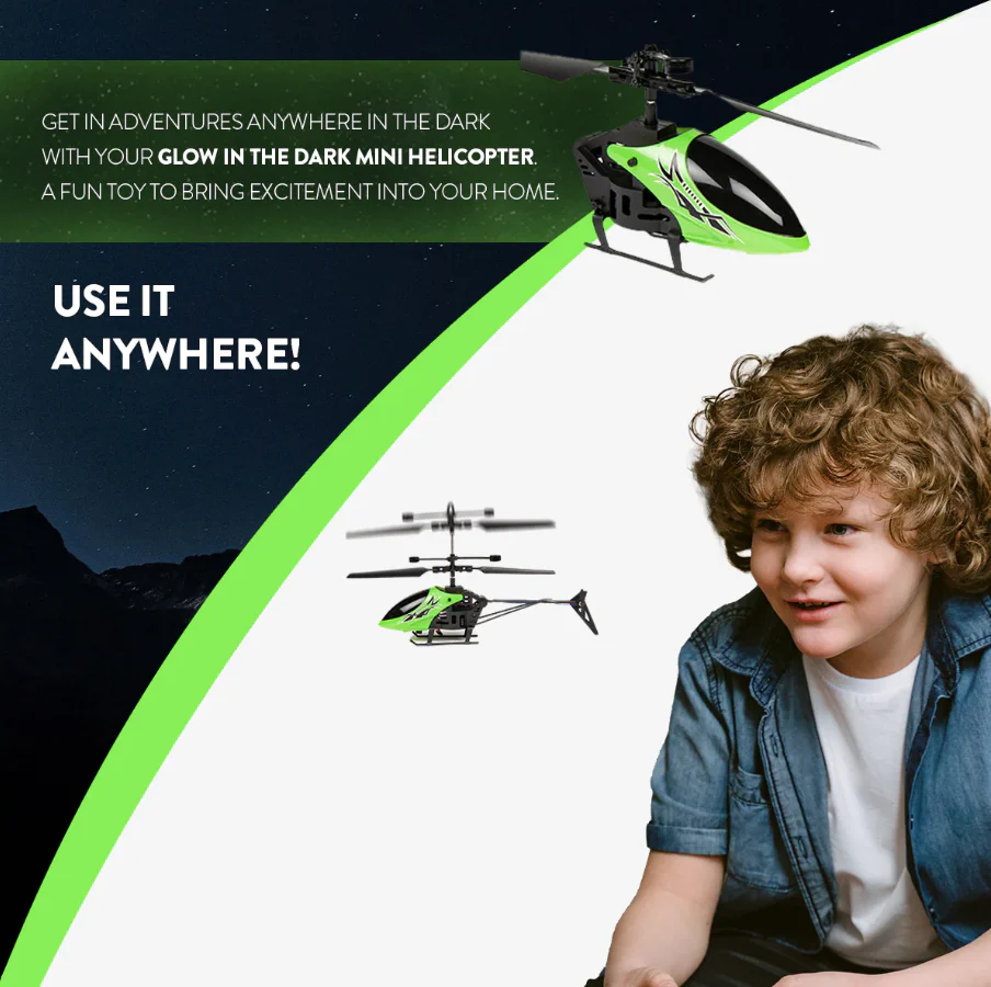 Hornet Glow in the Dark 2CH IR Helicopter – Mini Remote Control Indoor Chopper with LED Lights and USB Recharge - Image 3