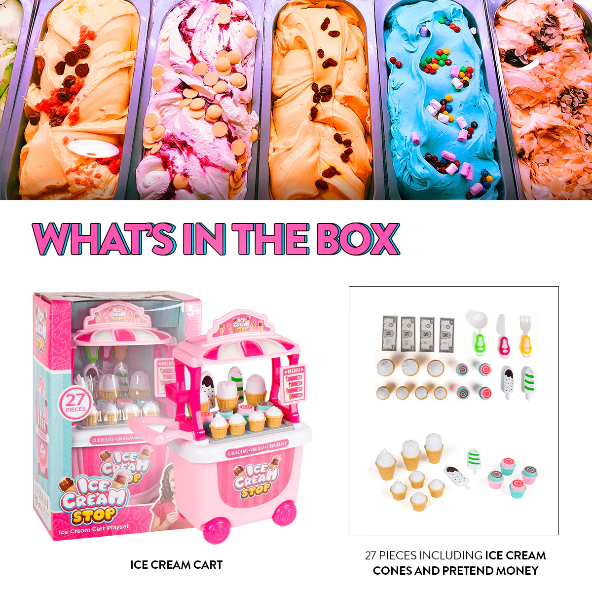 Ice Cream Cart Playset – Kids Dessert Shop & Treat Trolley - Image 2