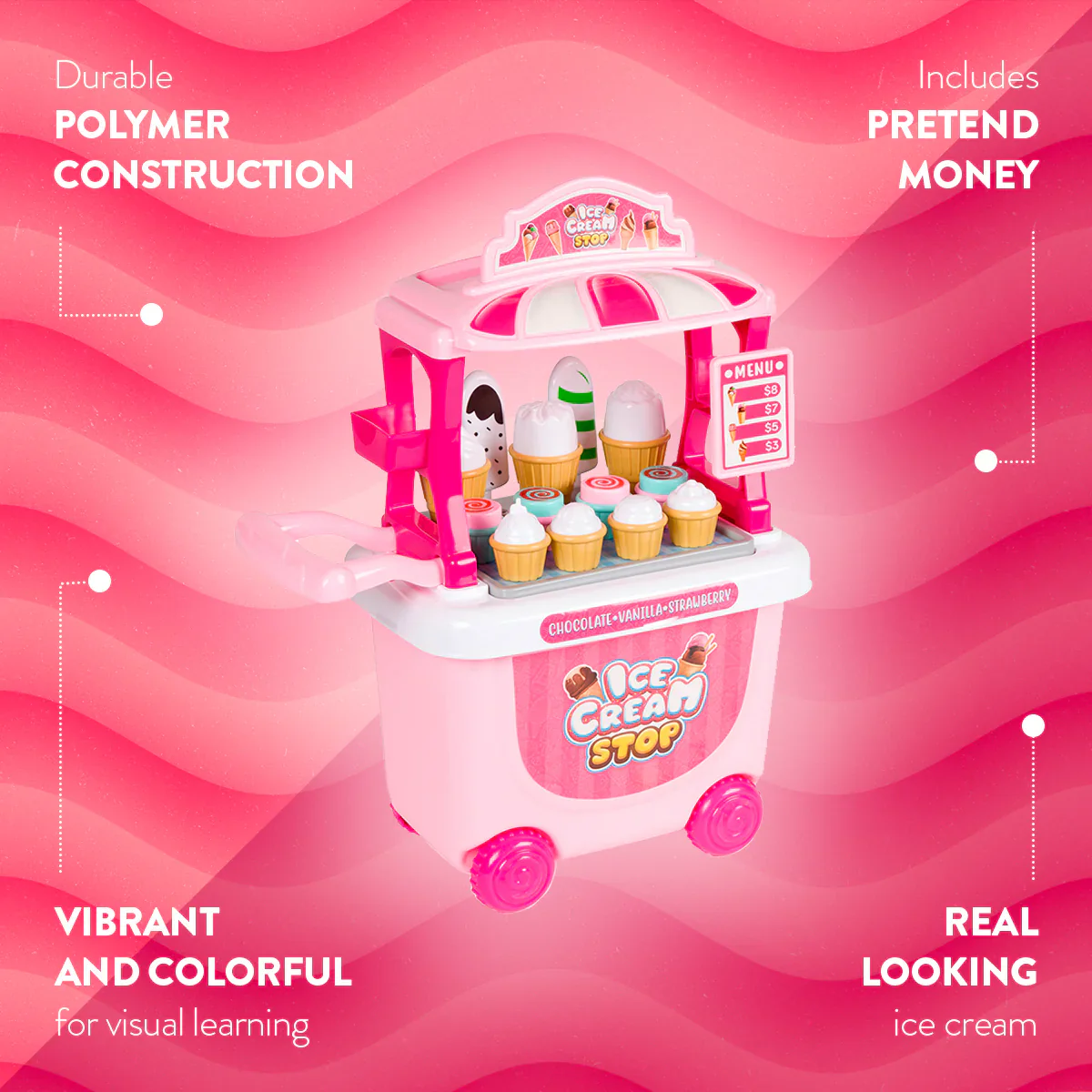 Ice Cream Cart Playset – Kids Dessert Shop & Treat Trolley - Image 5
