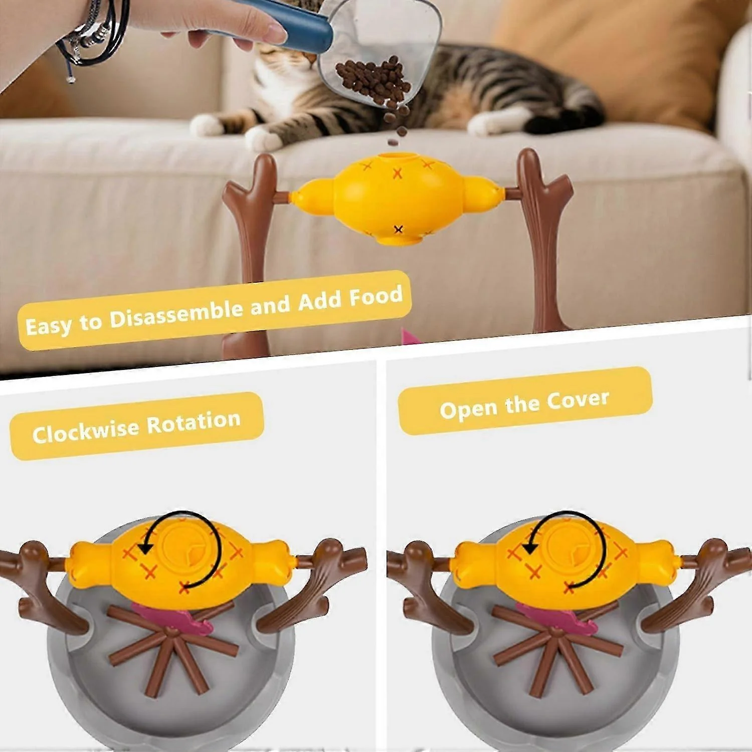 Interactive Cat Snack Puzzle Toy – Spinning Slow Feeder with Grilled Fish Design - Image 3