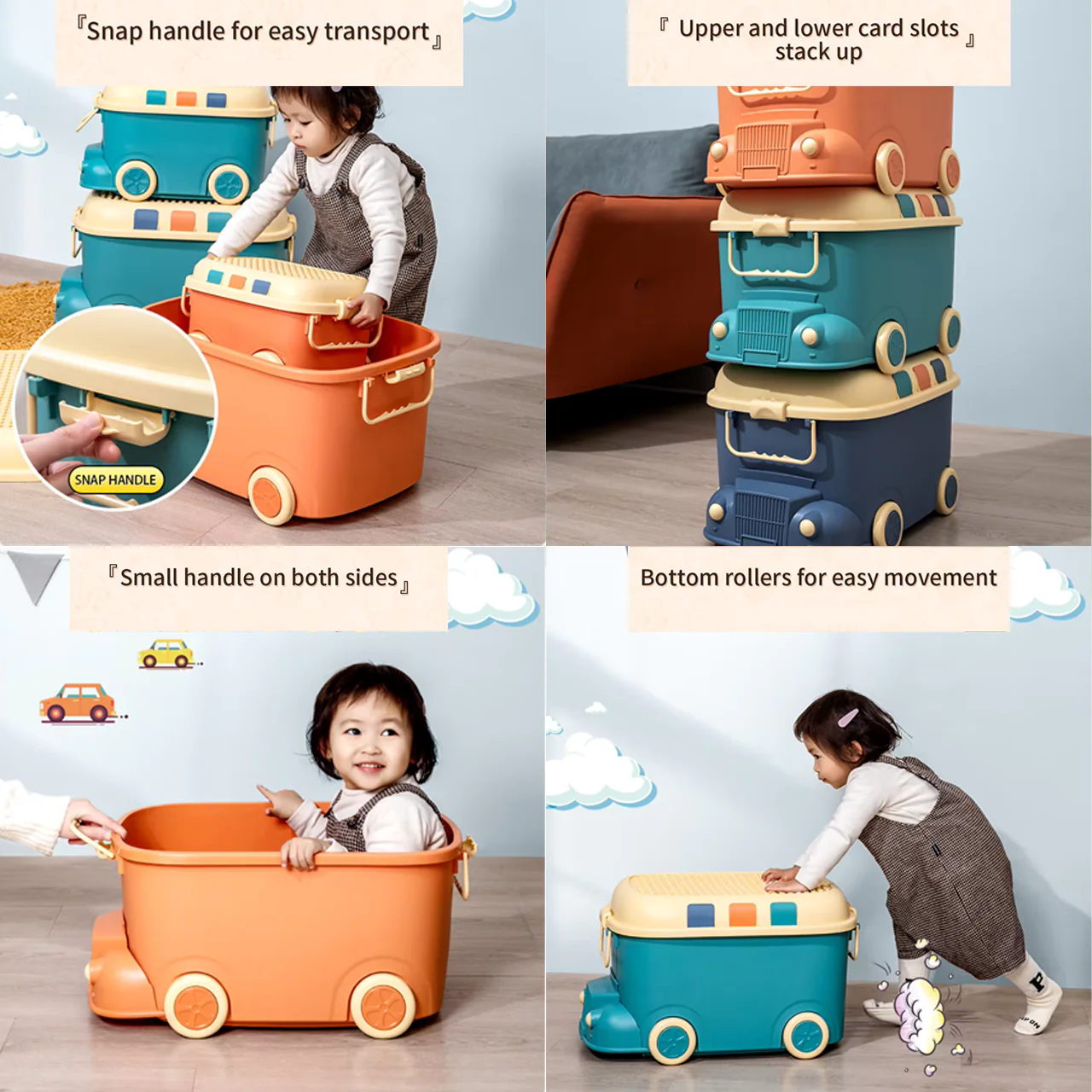 Large Kids Toy Box with Wheels – Rolling Storage Bin - Image 3