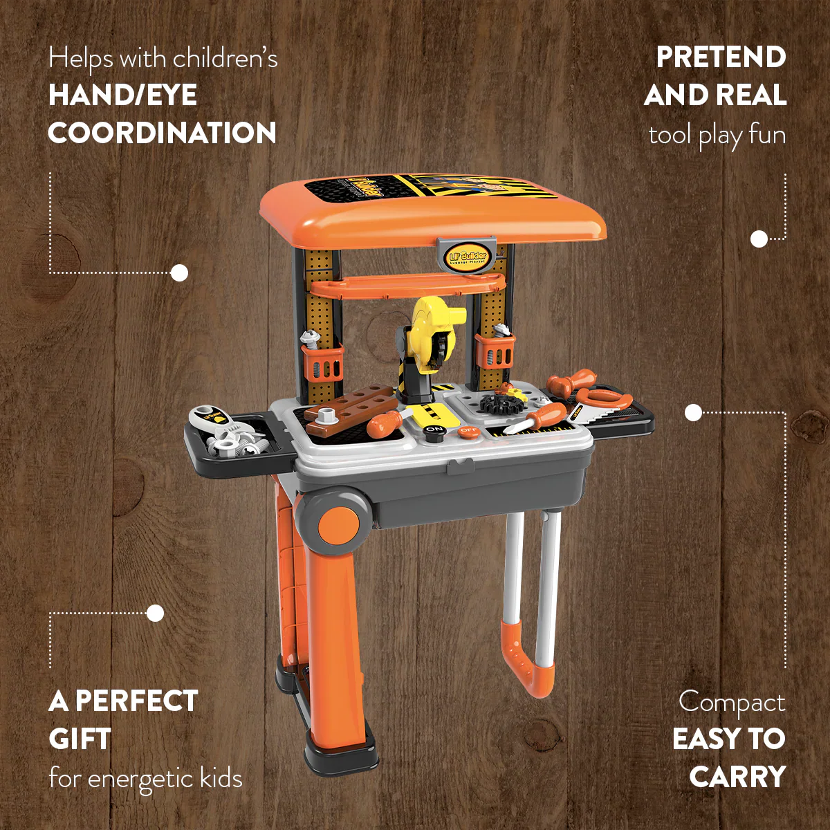 Lil’ Builder Suitcase Playset – 36 Piece Kids Construction Role-Play Kit - Image 5