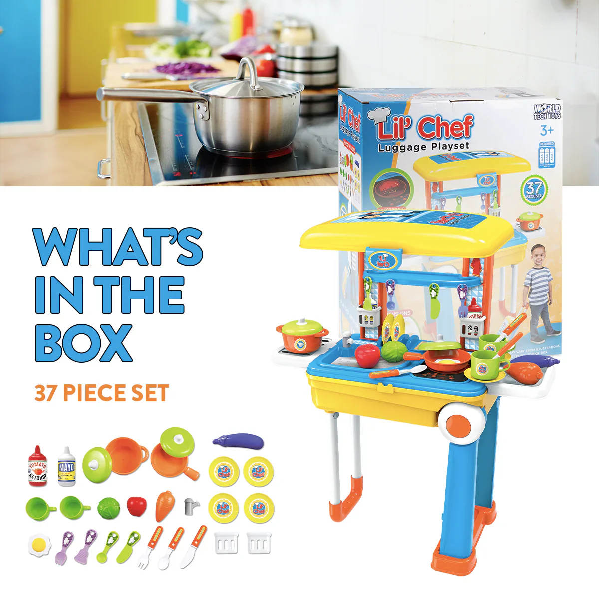 Lil’ Chef Suitcase Playset – 37 Piece Kids Cooking & Kitchen Role-Play Kit - Image 3