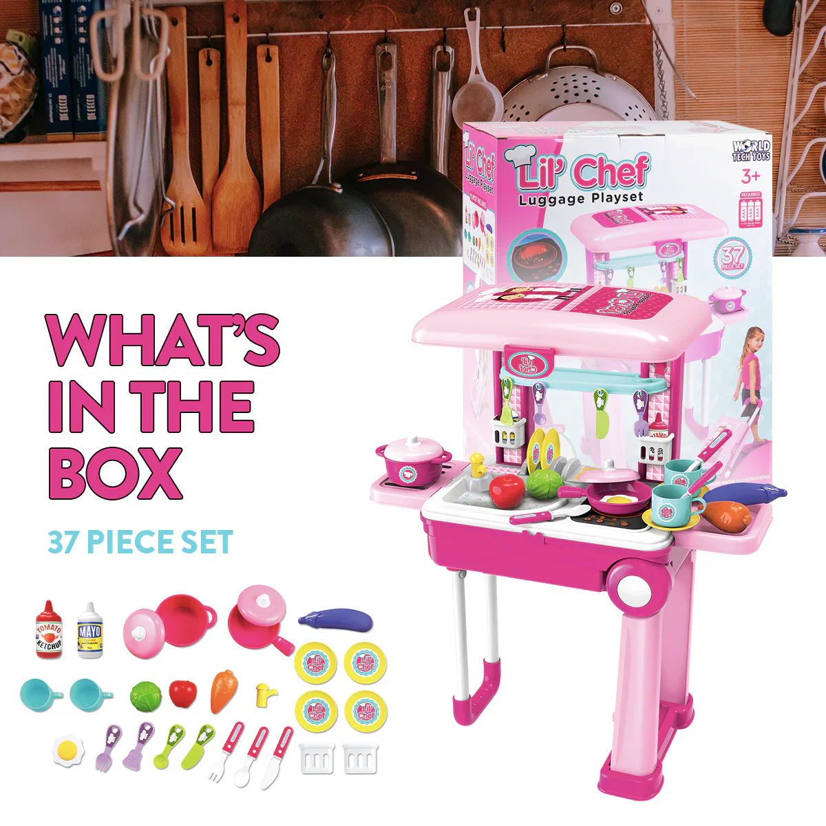 Lil’ Chef Suitcase Playset – 37 Piece Kids Cooking & Kitchen Role-Play Kit - Image 7
