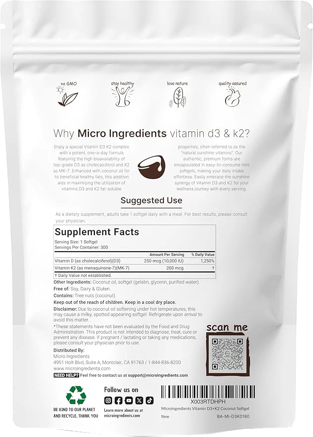 Micro Ingredients Vitamin D₃ 10,000 IU + K₂ MK‑7 200 mcg - Image 4