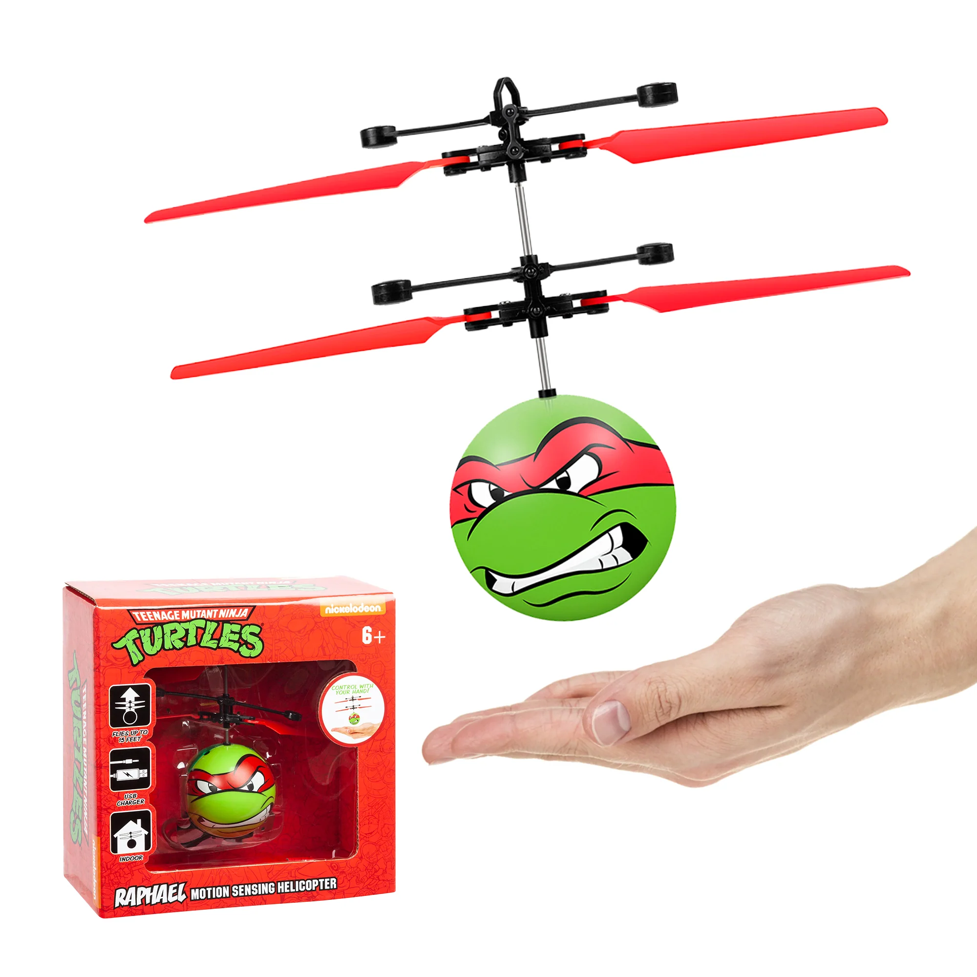Nickelodeon TMNT Raphael Flying Figure IR UFO Ball Helicopter - Image 3