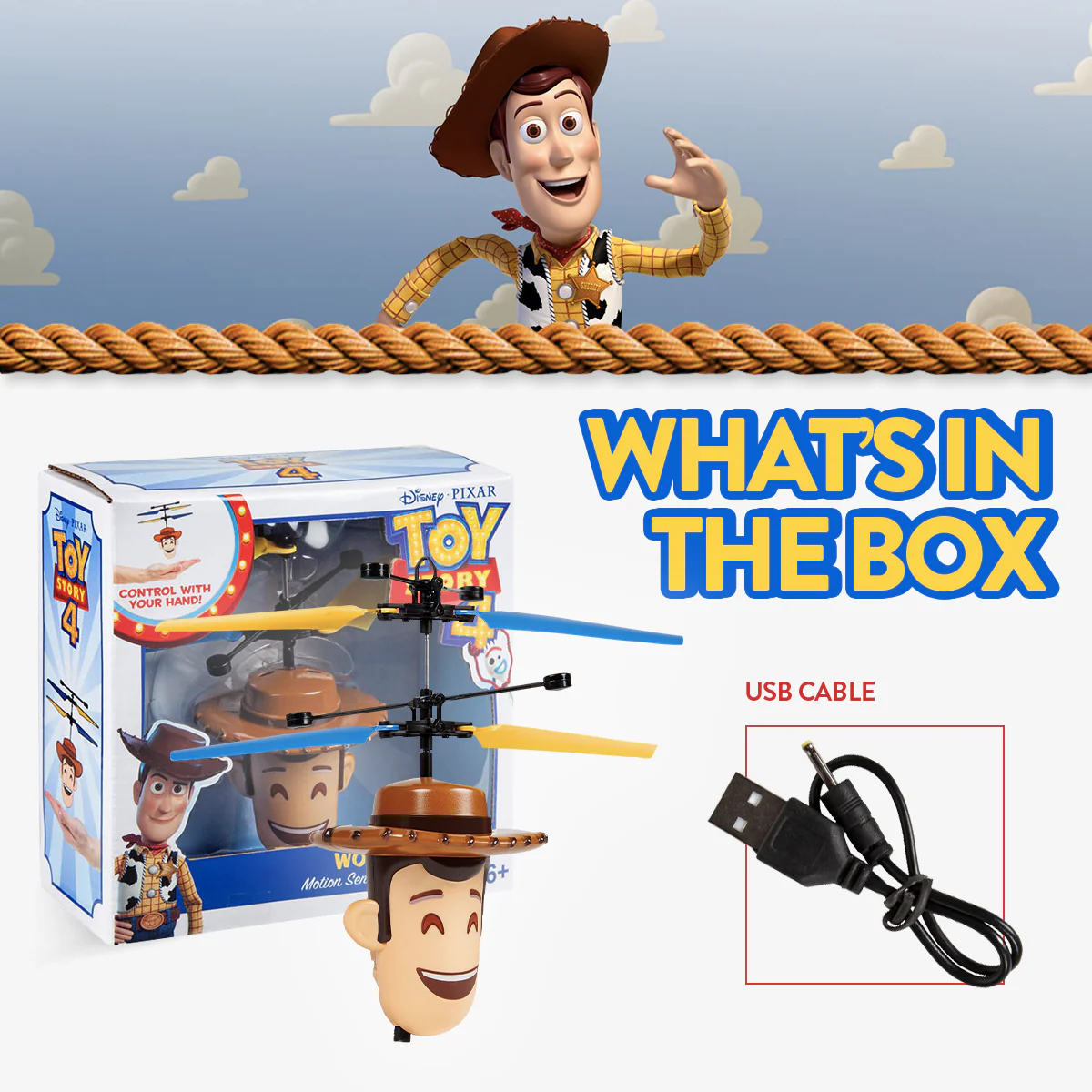 Pixar Toy Story Emoji Woody IR UFO Ball Helicopter - Image 3