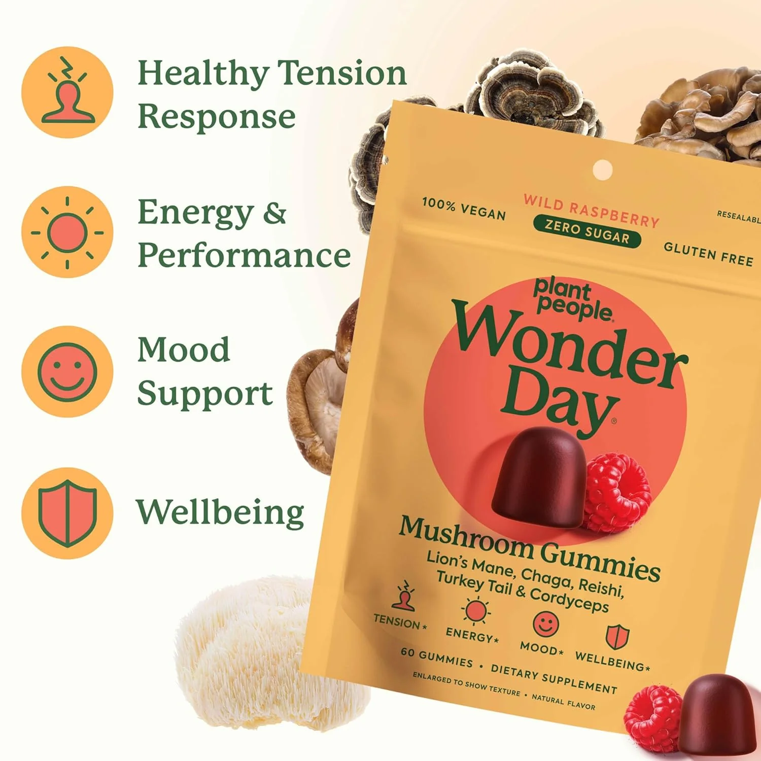 Plant People WonderDay Mushroom Gummies – Wild Raspberry - Image 4