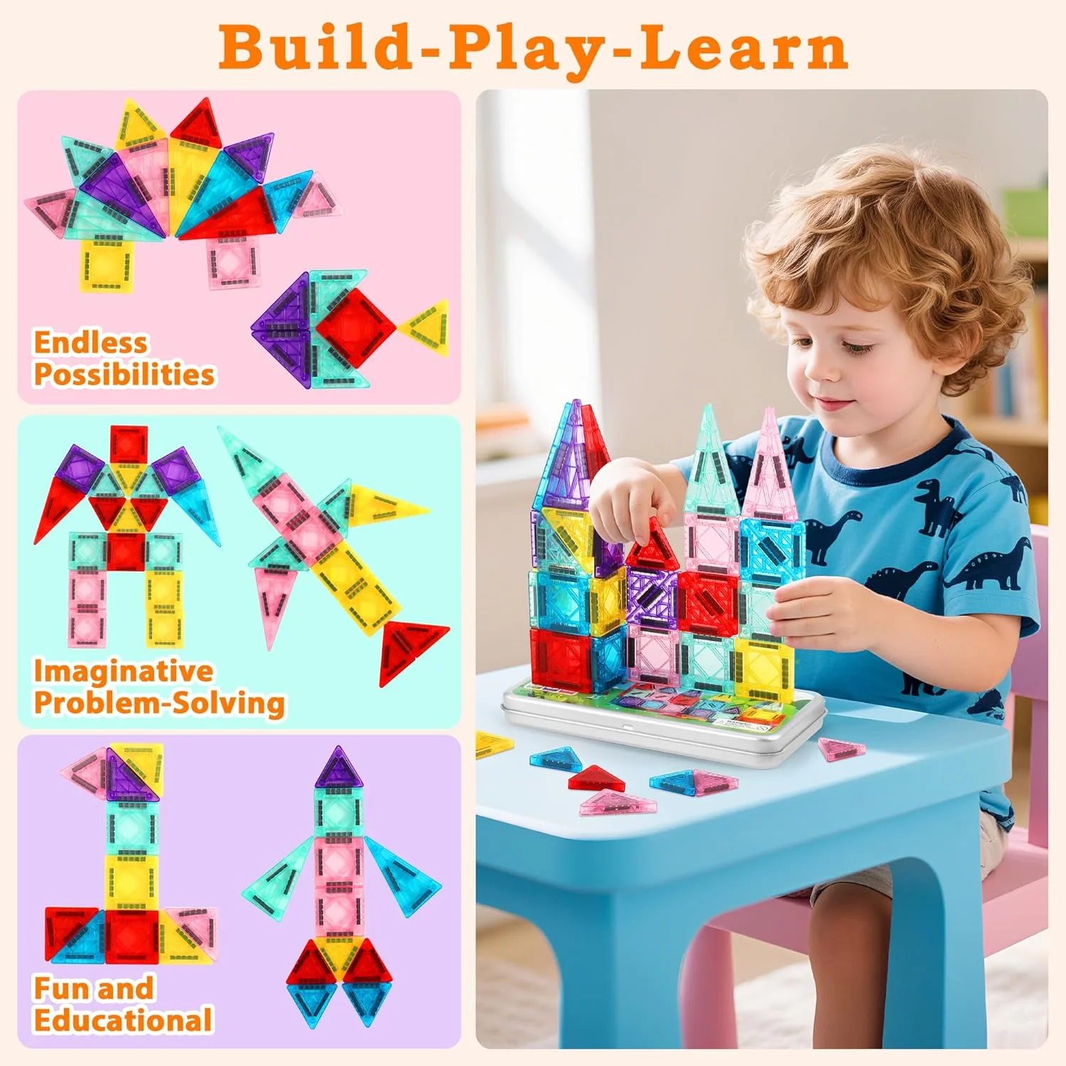 Portable 42-Piece Travel Magnetic Tiles Building Set - Image 4