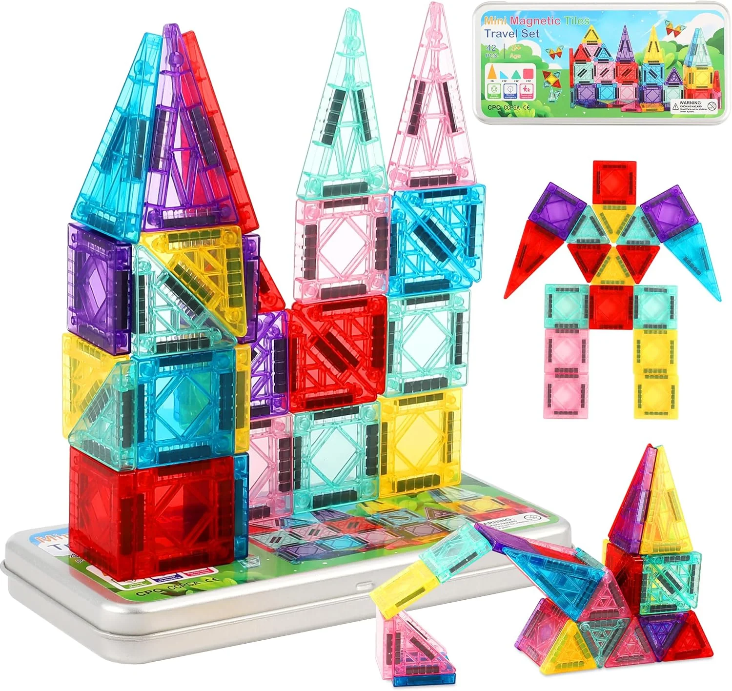 Portable 42-Piece Travel Magnetic Tiles Building Set - Image 6