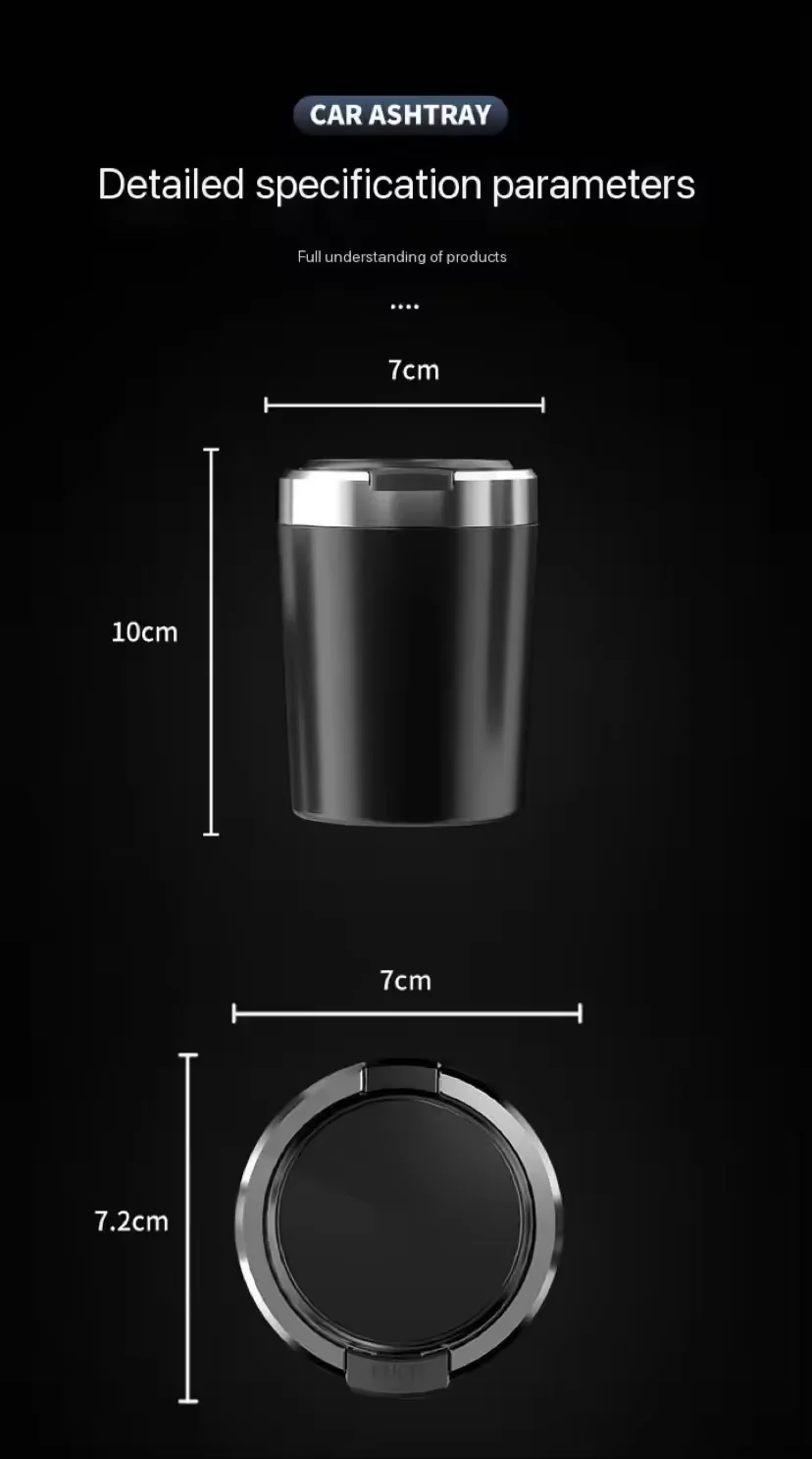 Portable LED Car Ashtray – Alloy Lid + Smokeless Design - Image 3