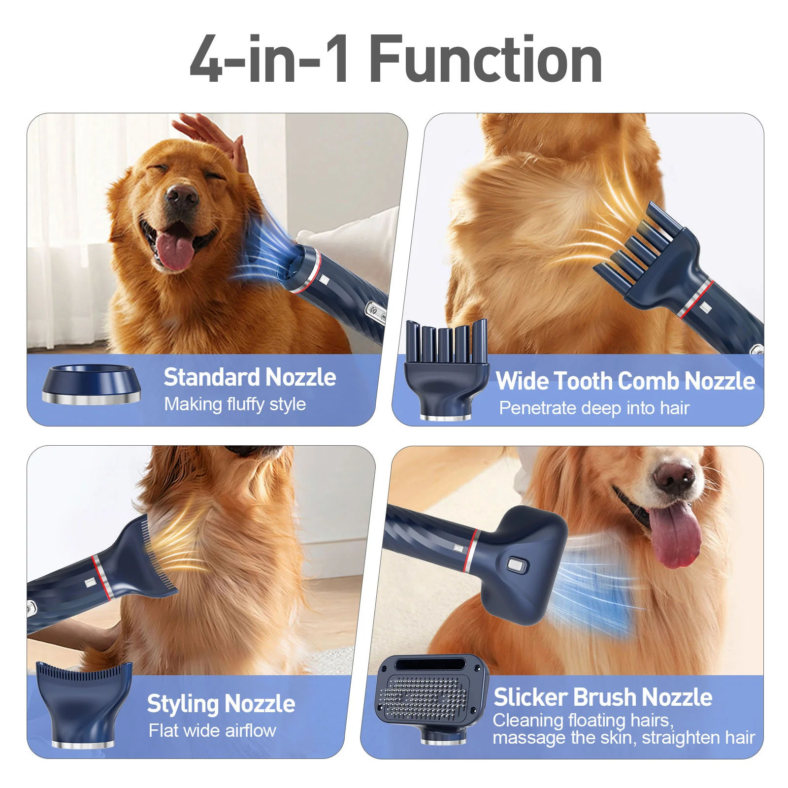 Portable Pet Hair Dryer – 3-Temperature Adjustable Grooming Blower with Rotatable Head & 4 Nozzles - Image 5