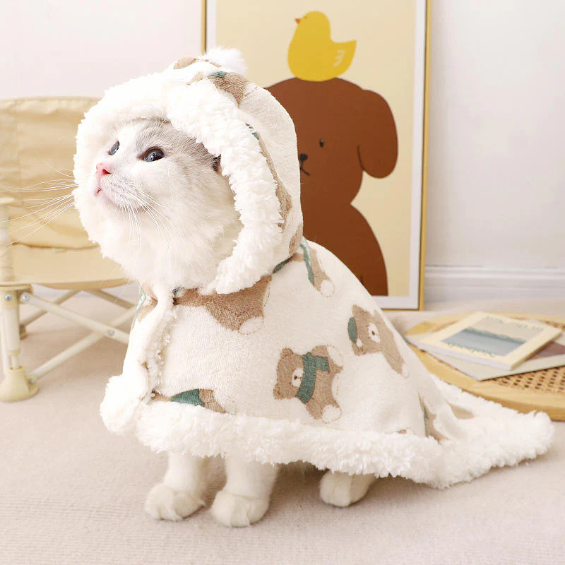 Soft Fleece Cat Cape with Hat – Cozy Convertible Cloak and Pajama Outfit for Cats - Image 4