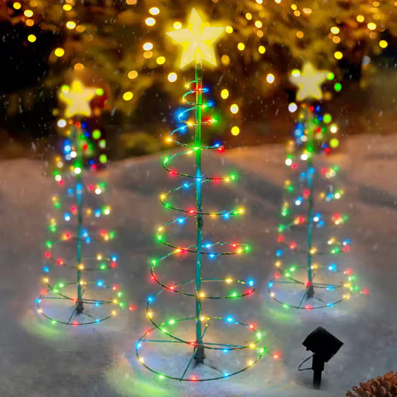 Solar Spiral Christmas Tree Lights – Outdoor LED Garden Pathway Decoration - Image 6