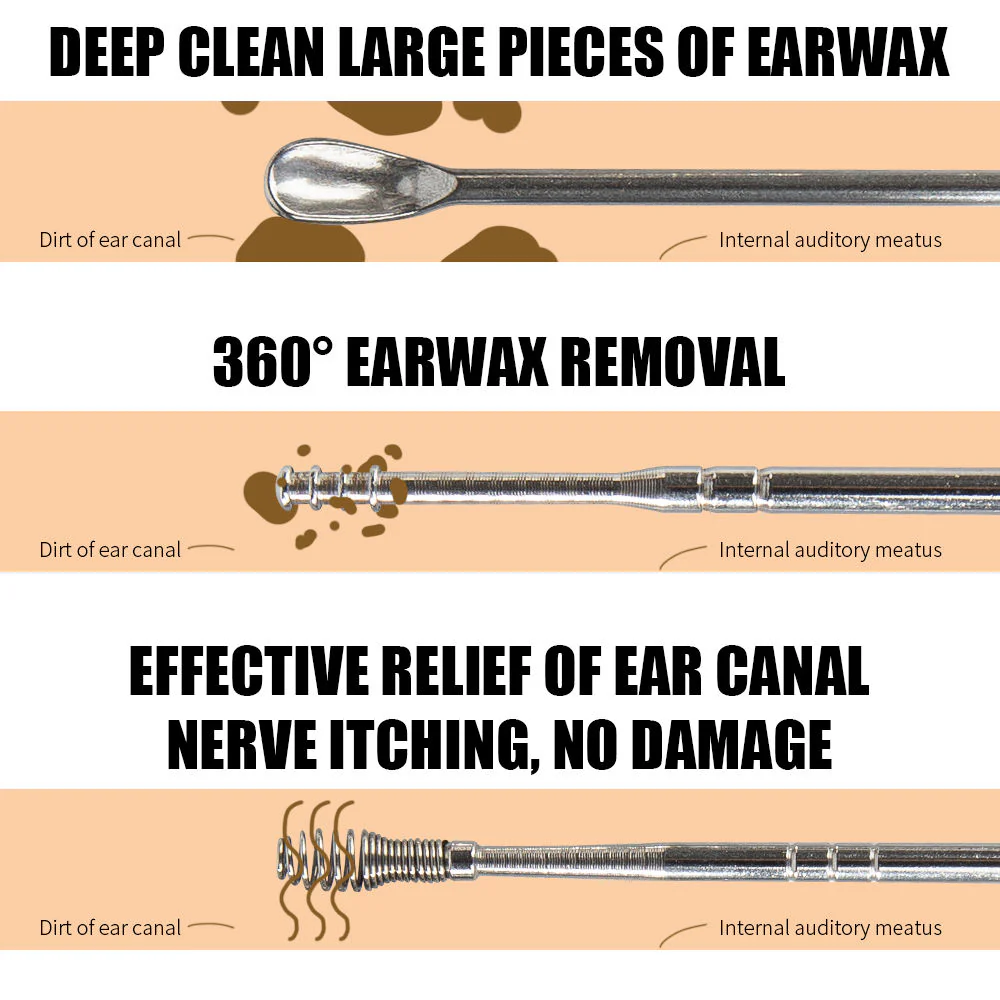 Stainless Steel Earwax Removal Tool Set – 6-Piece Cleaning Kit with Case - Image 4