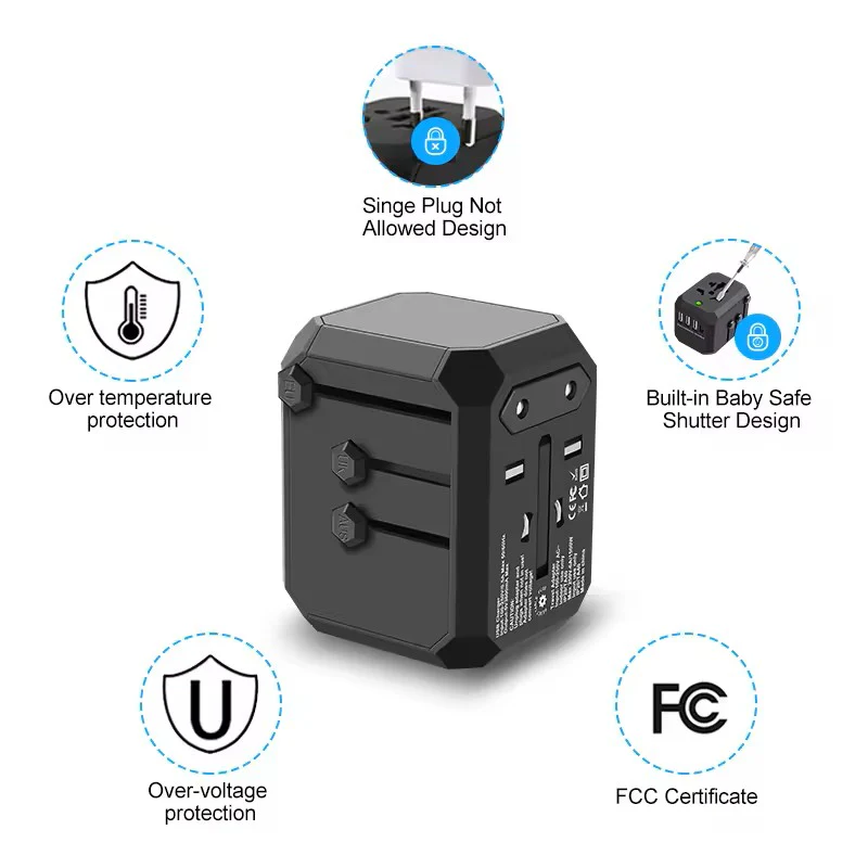 Universal Travel Adapter (US/EU/AU/UK) All-in-One International Plug Charger - Image 3